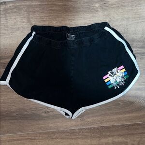 Hot Topic Black Athletic Shorts with White Trim and Rainbow Detail